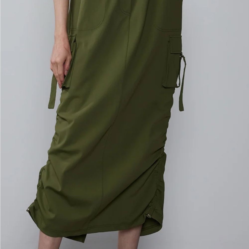 New York & Company Green Ruched Pencil Midi Skirt